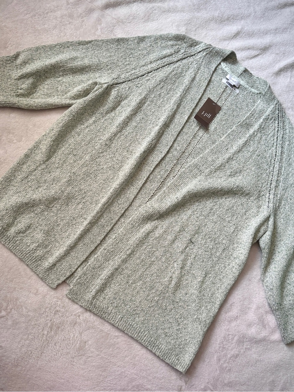J.Jill 100% Cotton Open Front Cardigan Sweater Women’s Medium Pistachio NWT